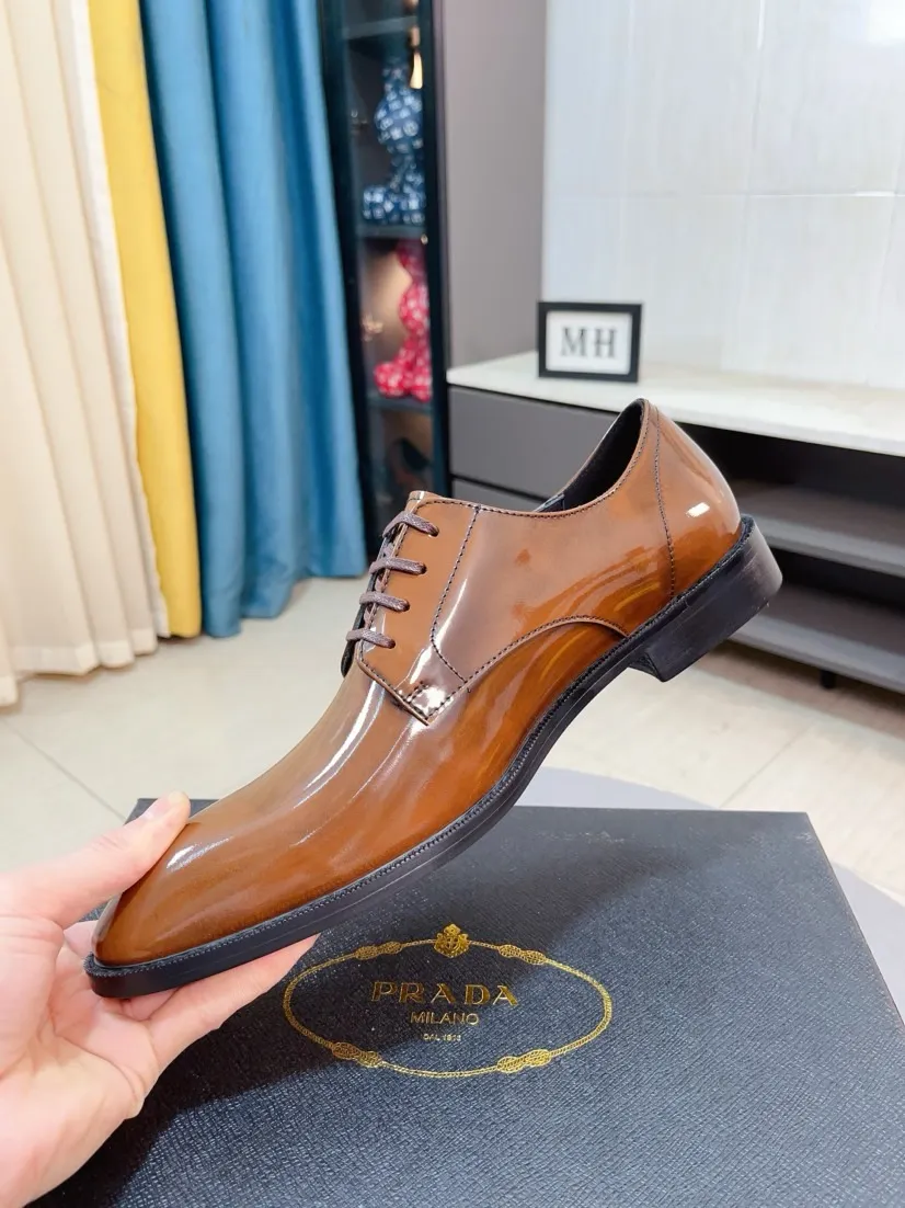 Men's shoes 💰560🌹🌹[Prada leather shoes] Top purchasing agency Original imported Italian custom-made cowhide leather surface, ➕Fully imported water-dyed breathable cowhide lining, original factory special molded sole, super comfortable, size: 38-44